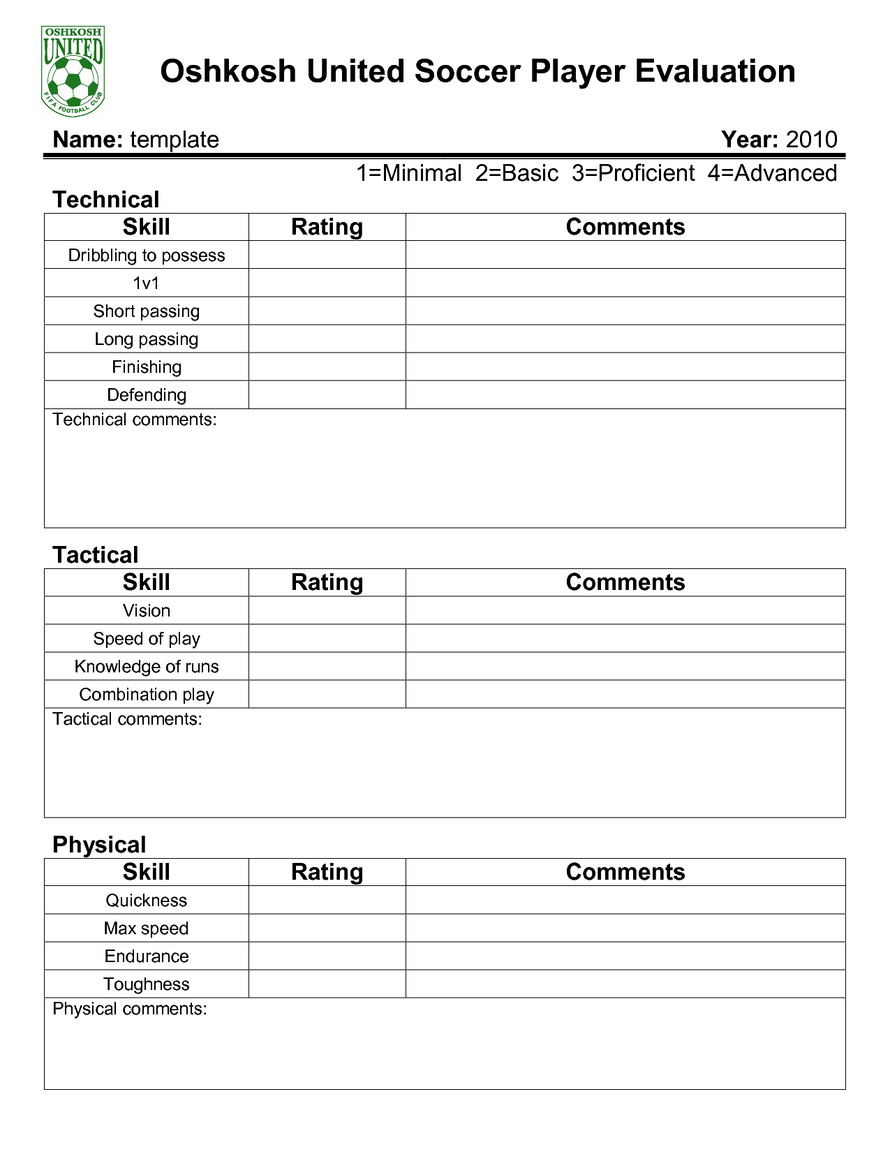 Soccer Evaluation Template
