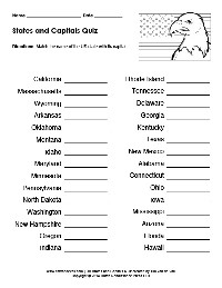 Us States and Capitals Quiz Printable
