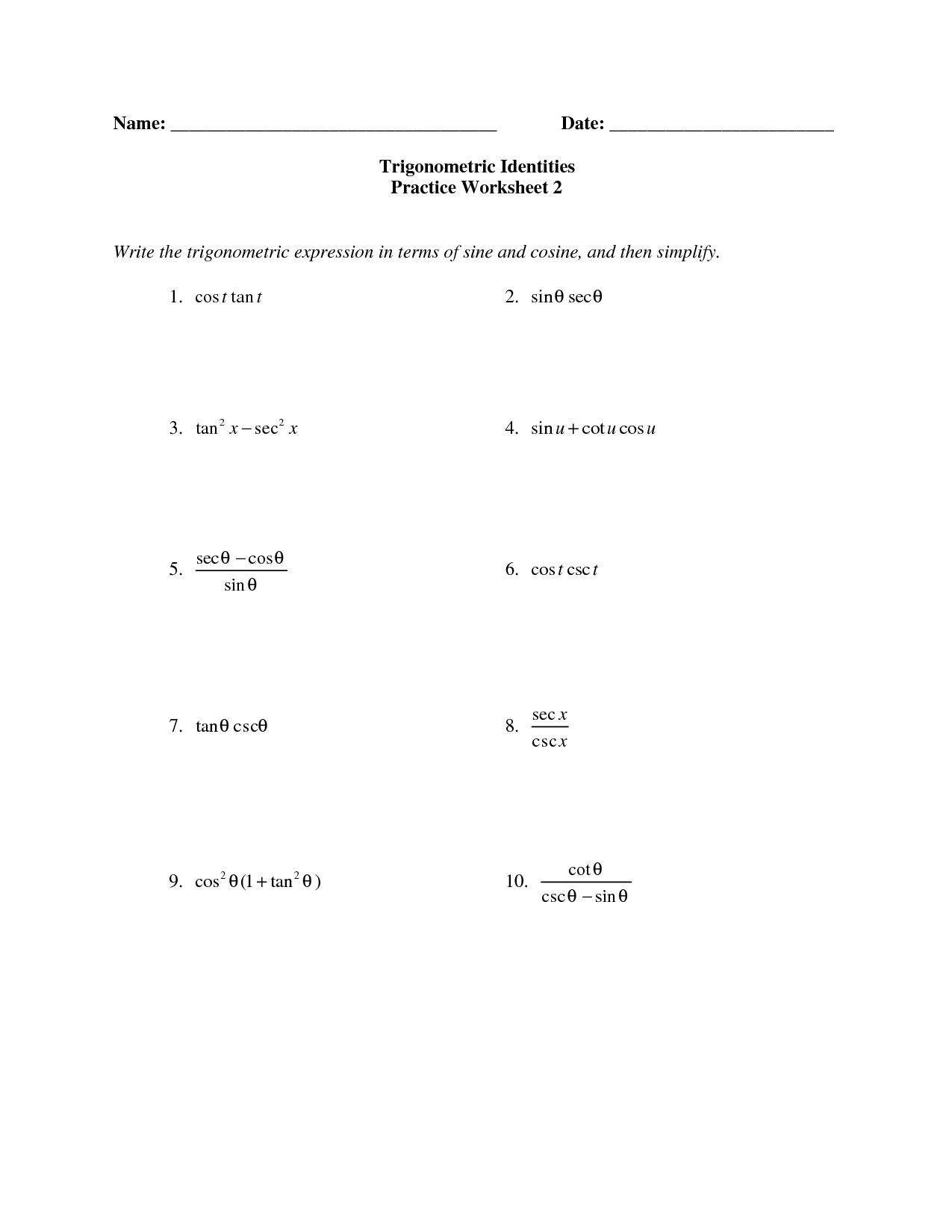 worksheet. Verifying Trigonometric Identities Worksheet. Grass Fedjp