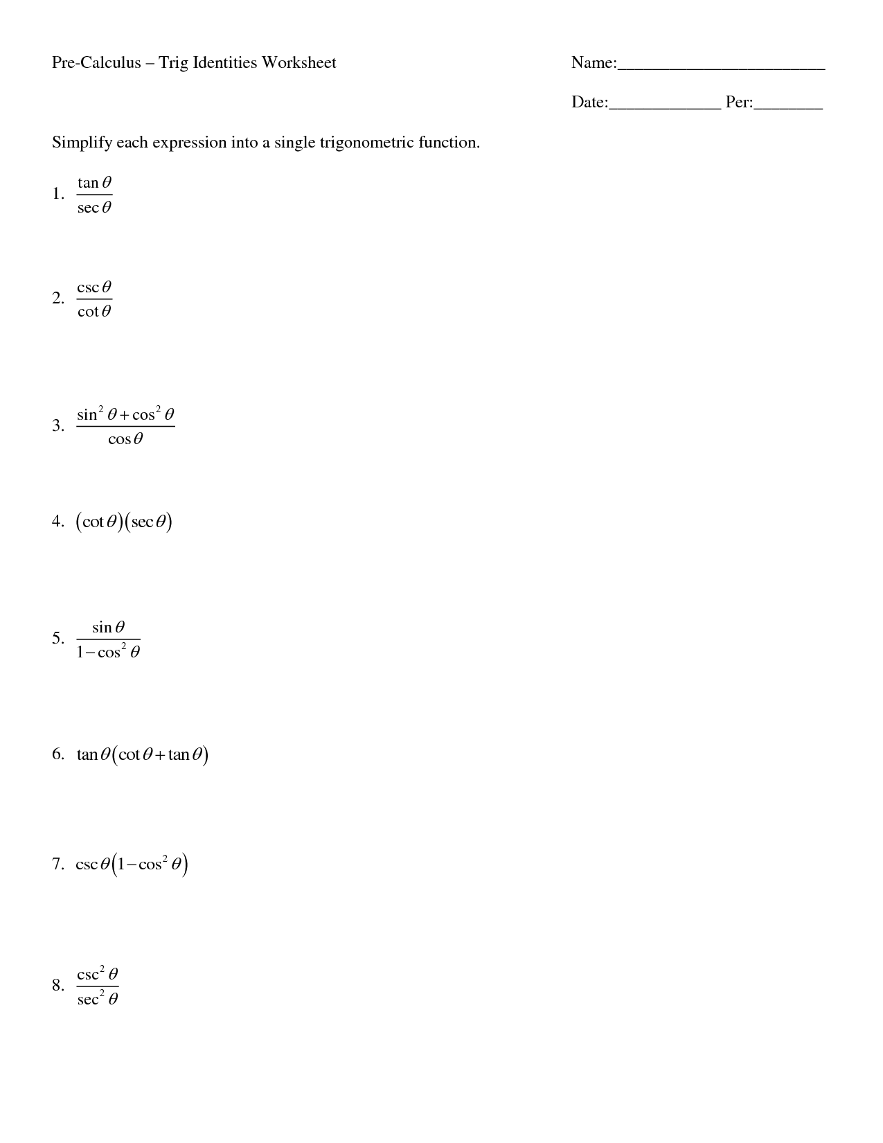 14 Best Images of Basic Trigonometry Worksheet Trig Equations