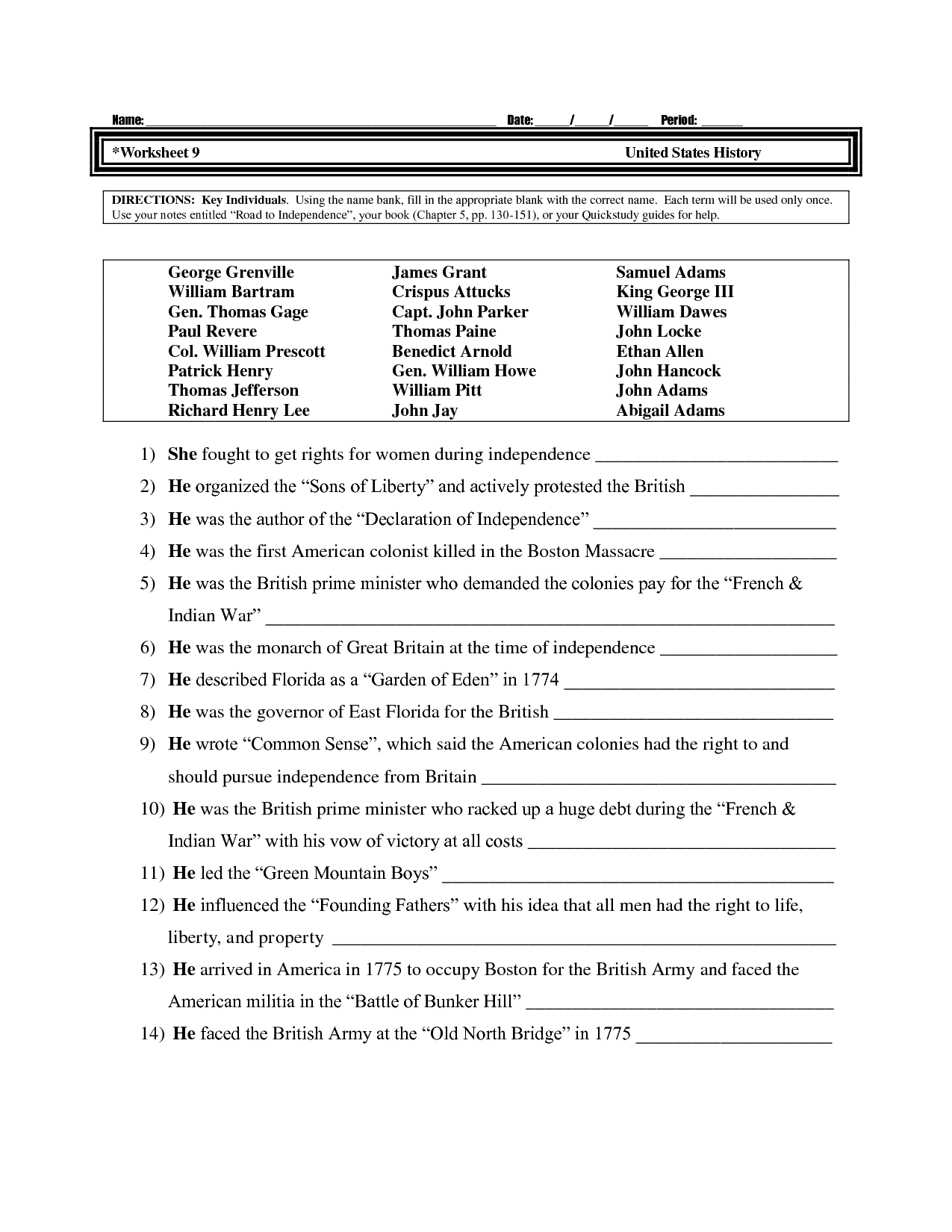 Free Printable American History Worksheets