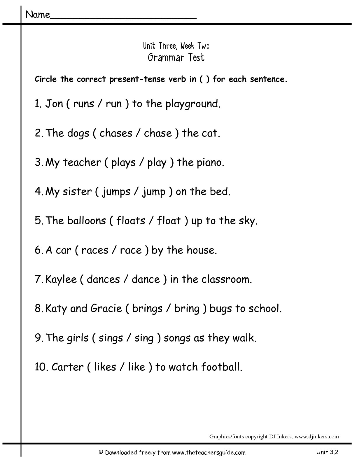 Verb Tenses Worksheets 2nd Grade Tests