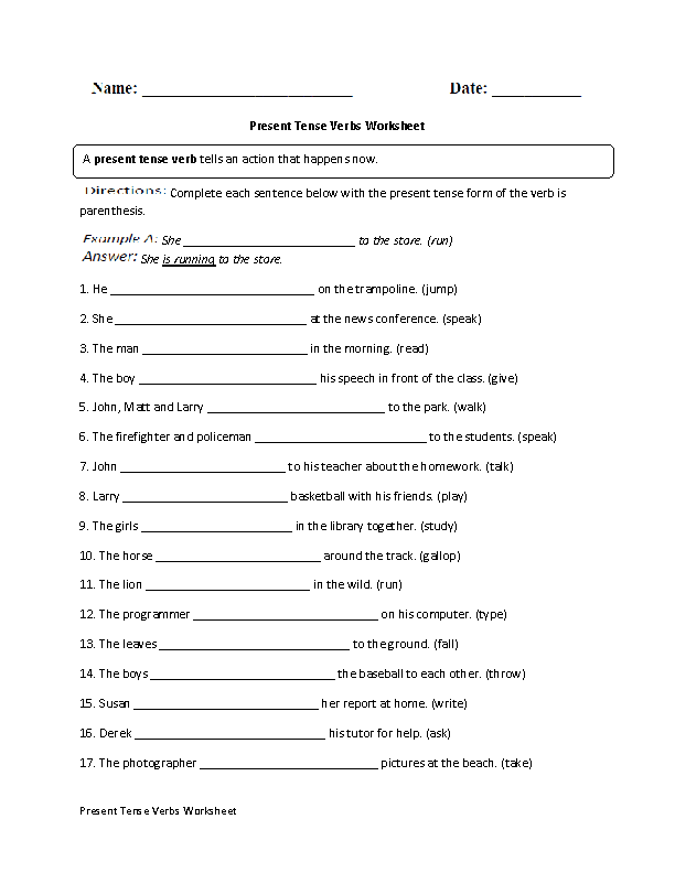 Verb Worksheets Grade 6