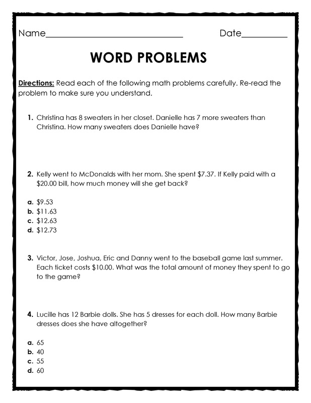 Decimal Word Problems Worksheet