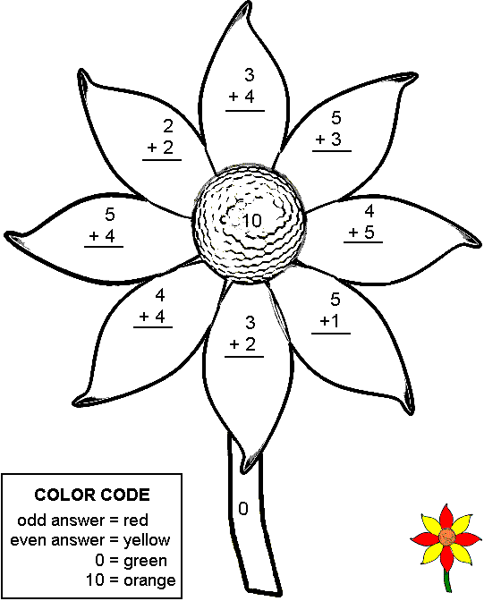 Addition Color by Number Math Worksheets