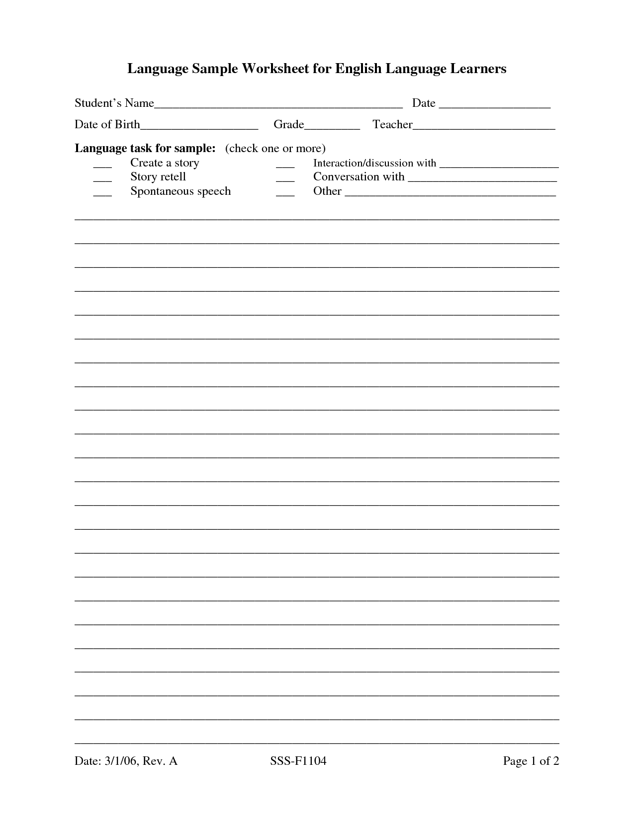 English Language Learners Worksheets