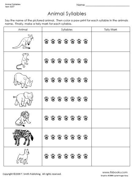  Kindergarten Syllable Worksheets