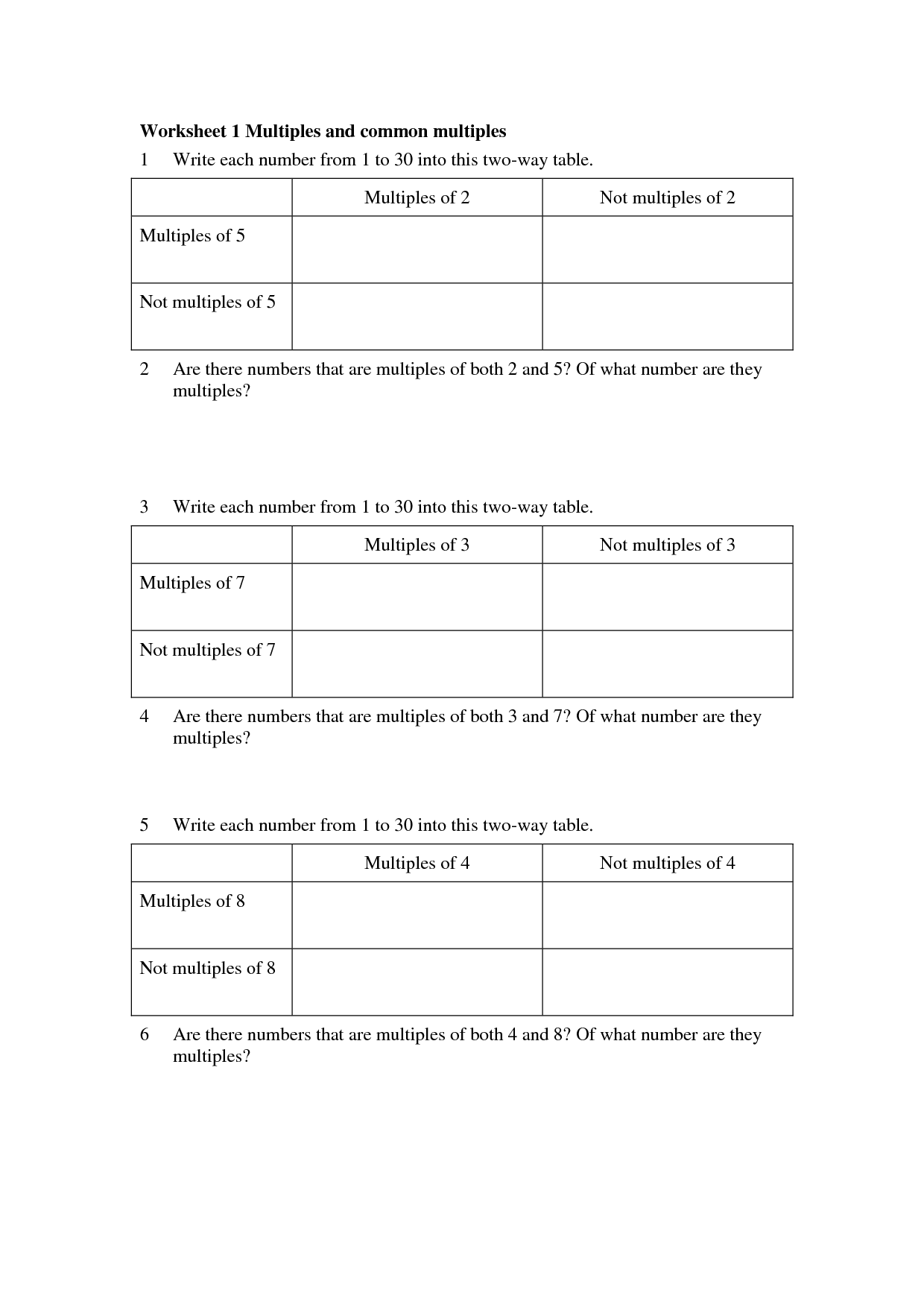 13 Best Images Of Least Common Multiple Worksheet PDF Least Common Multiple Worksheets GCF 