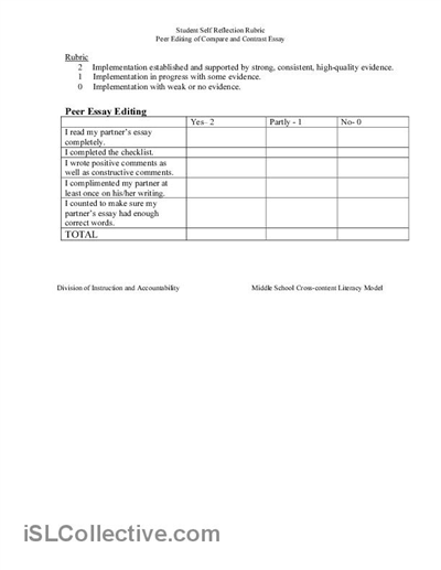 Peer Editing Worksheet Middle School