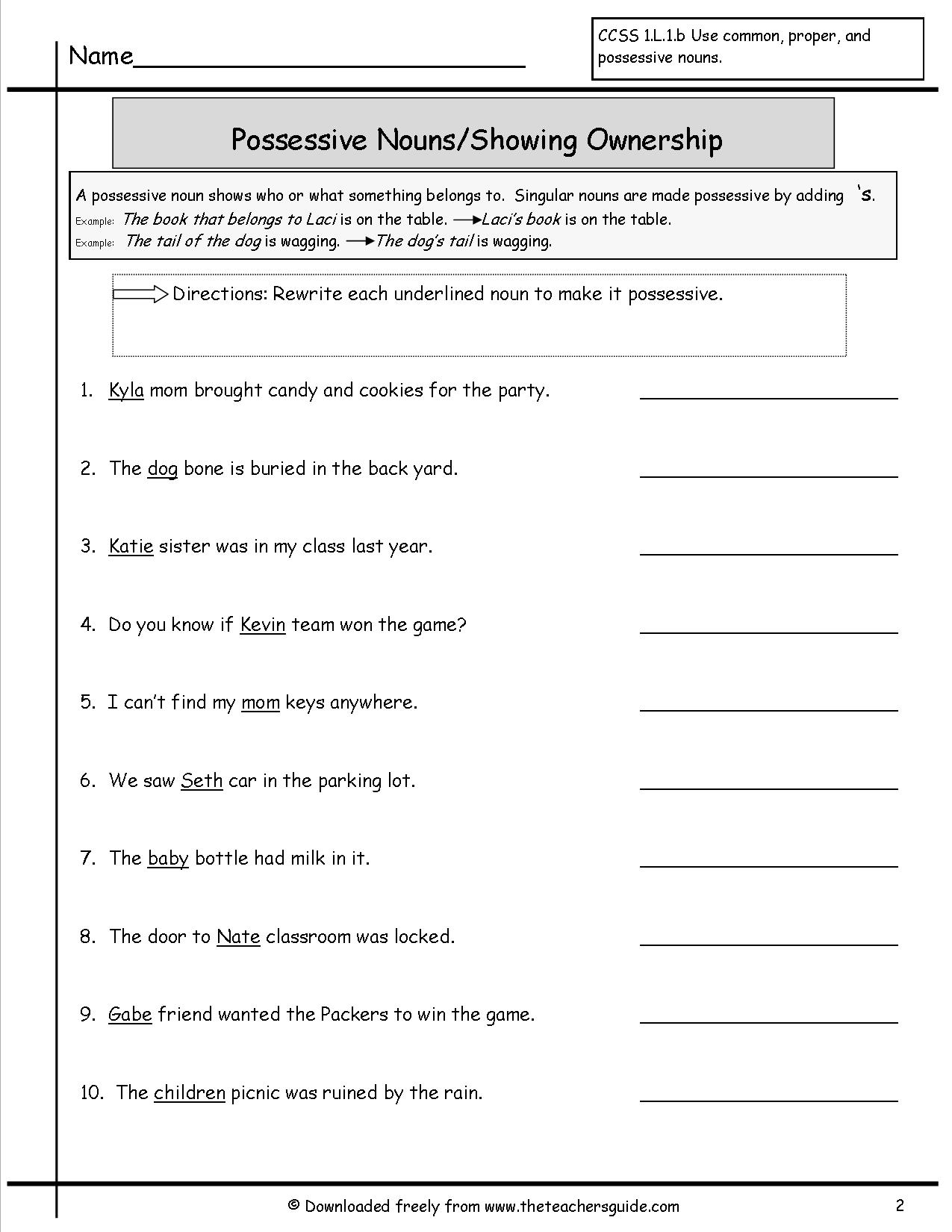 Singular Possessive Nouns Worksheets Informational