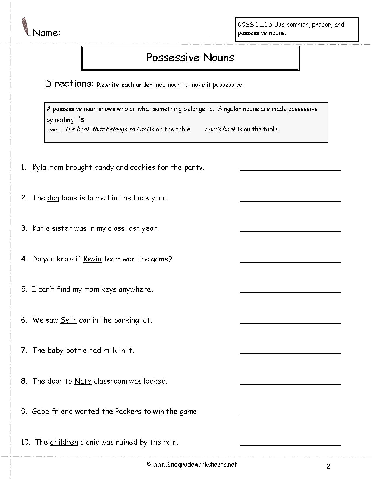 Plural Possessive Nouns Worksheets Grade 2