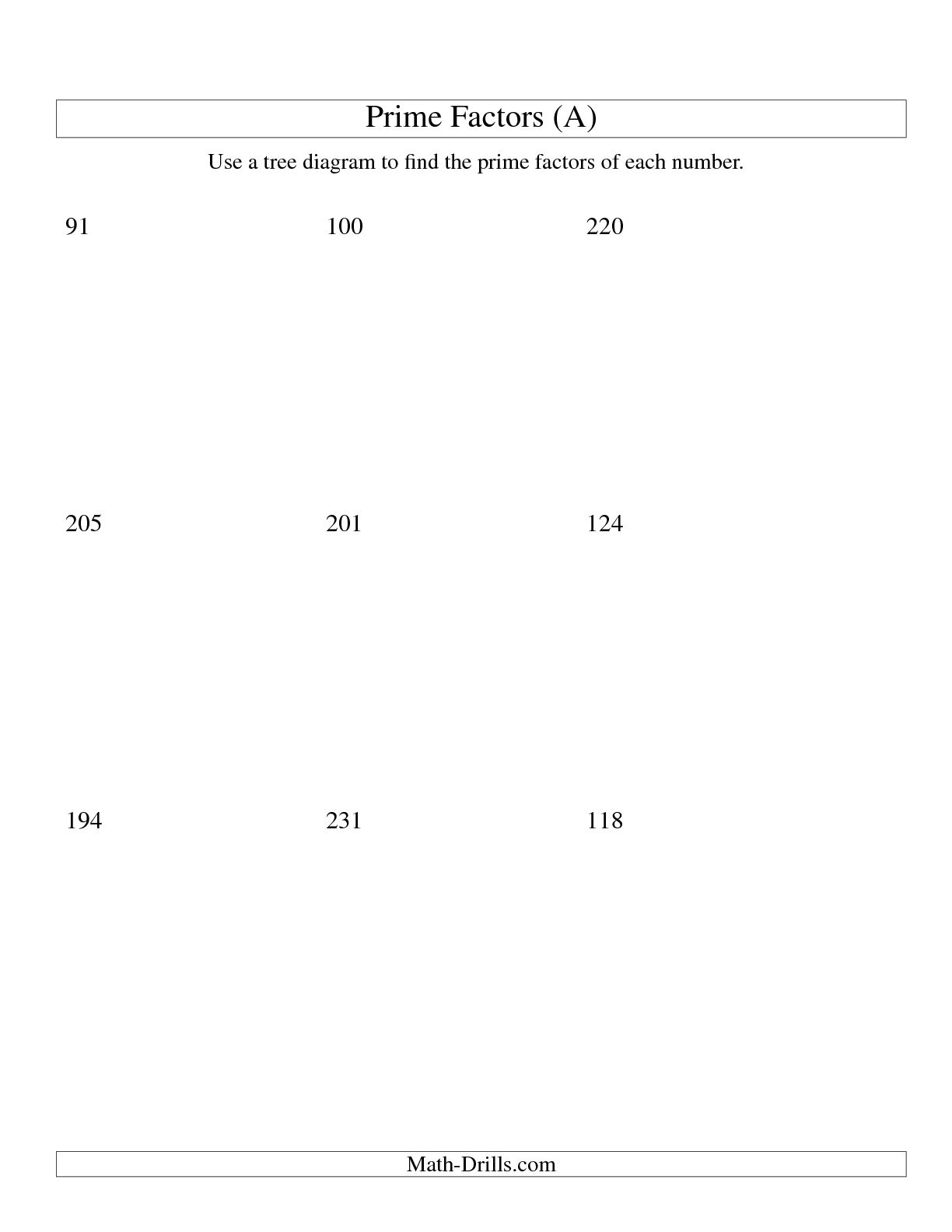 Prime Factorization Tree Worksheet