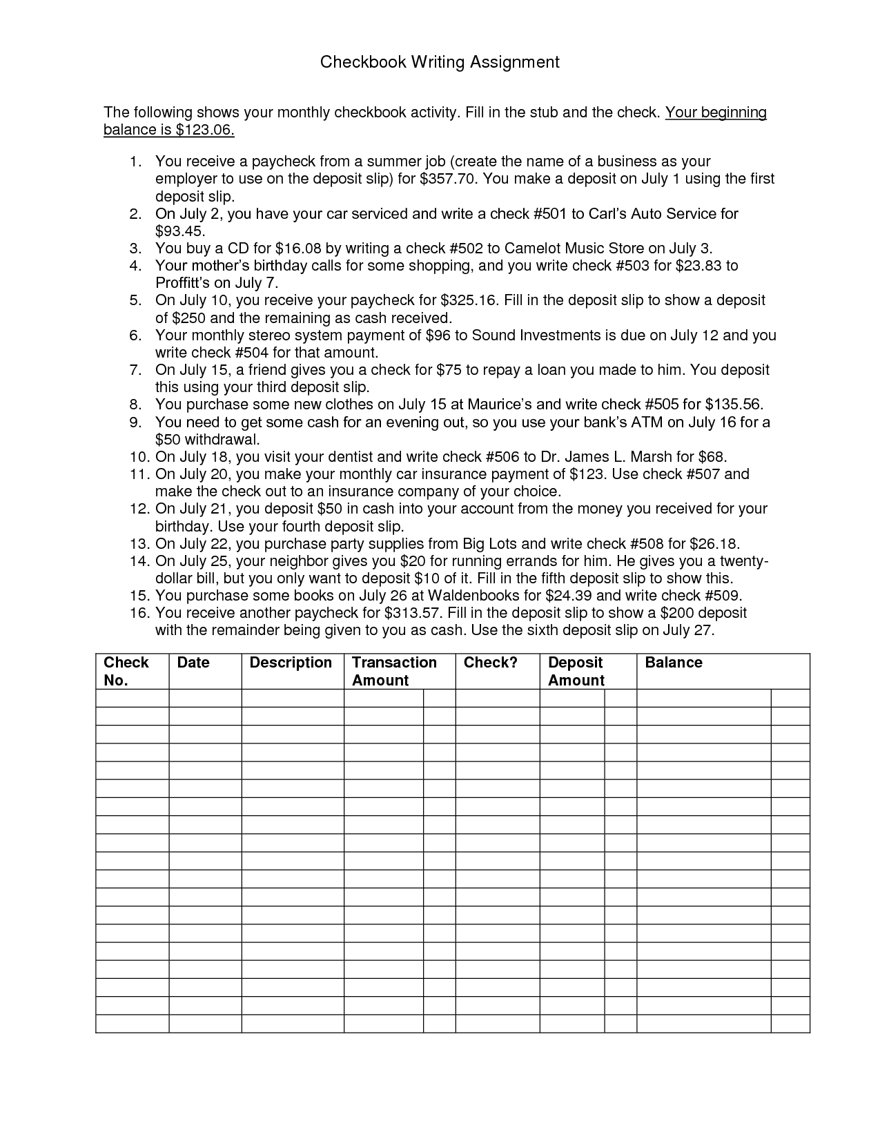 Checkbook Practice Worksheets  1000 ideas about checkbook register on pinterest check 