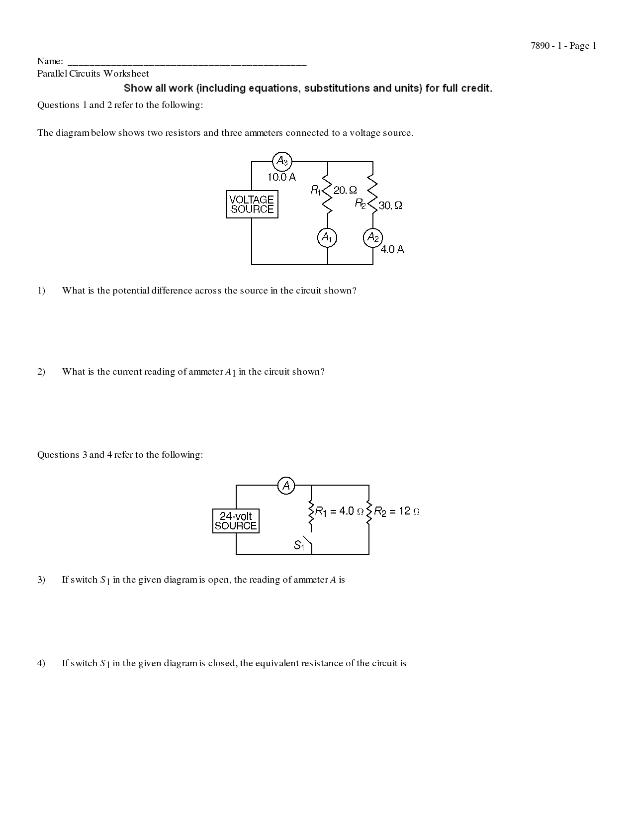 Series Parallel Circuit Worksheet Answers