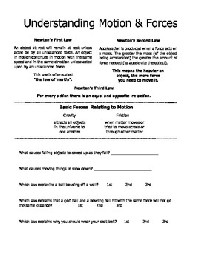 4th Grade Force and Gravity Worksheet