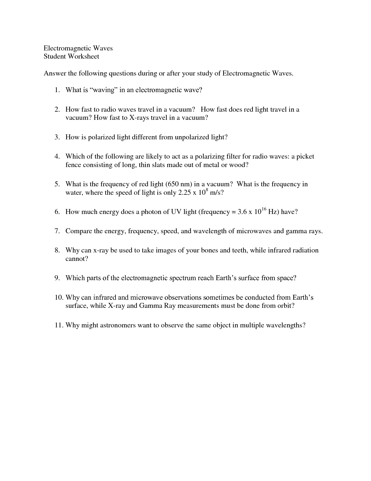 Science World Worksheet Answers