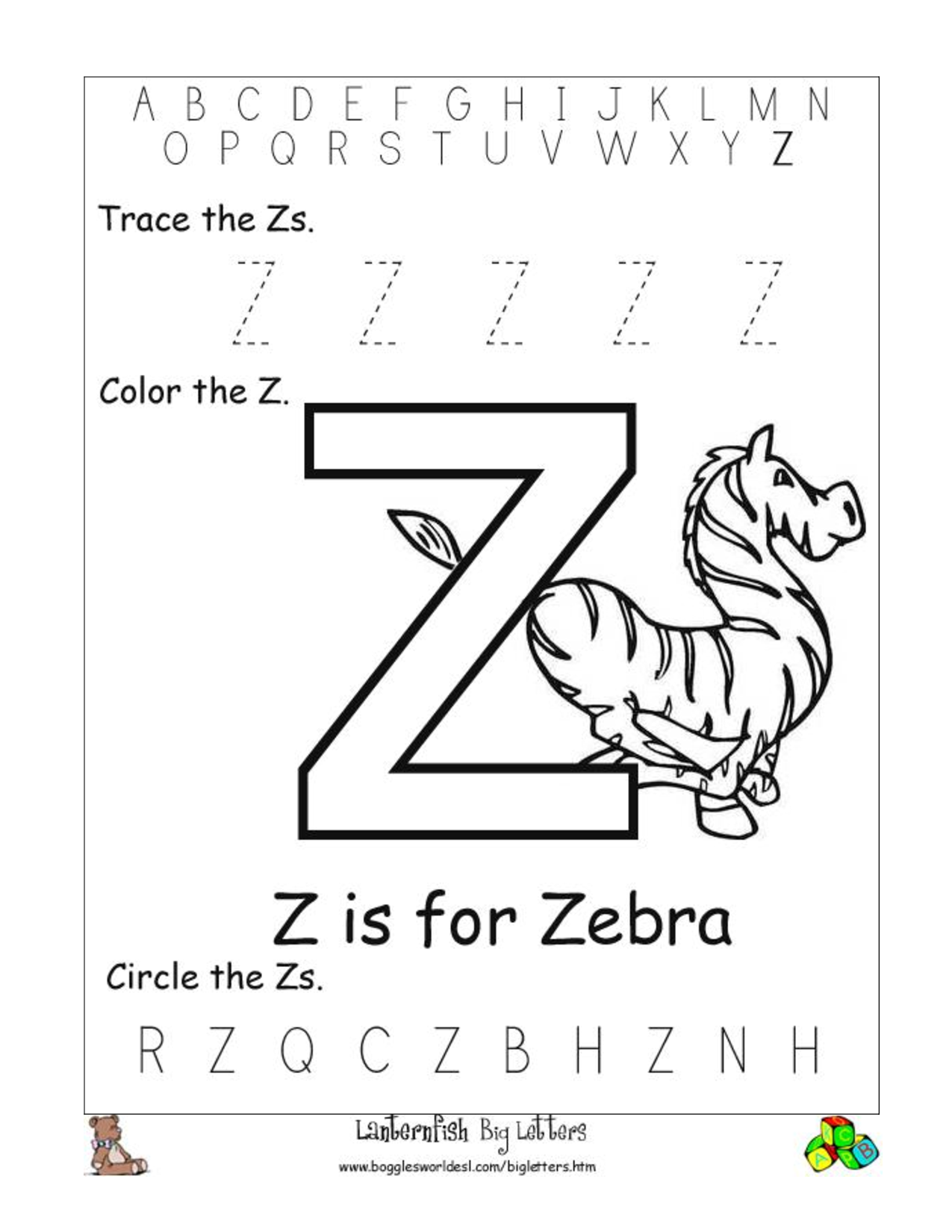  Letter Z Worksheets