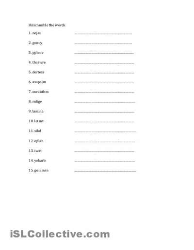  Printable Unscramble Word Worksheets