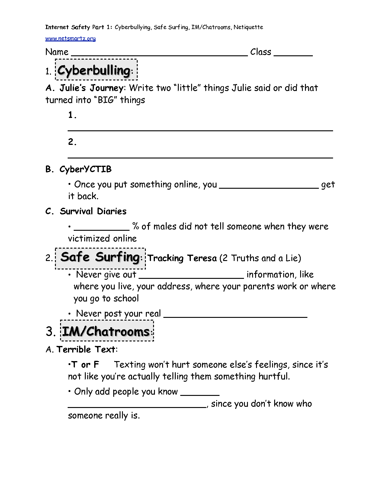 High School Free Printable Internet Safety Worksheets