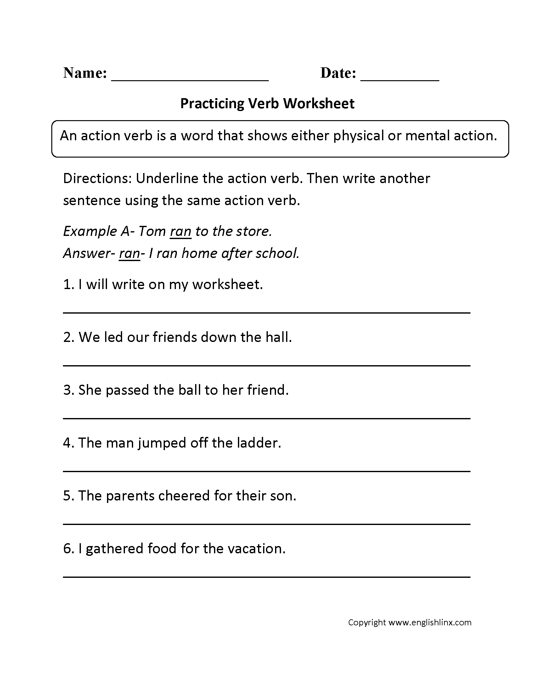 Free Verb Worksheets 7th Grade