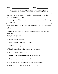 3rd Grade Preposition and Prepositional Phrases Worksheet