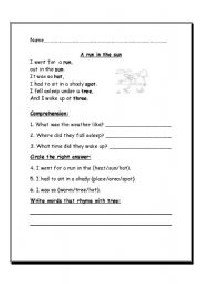 4th Grade Poetry Comprehension Worksheets