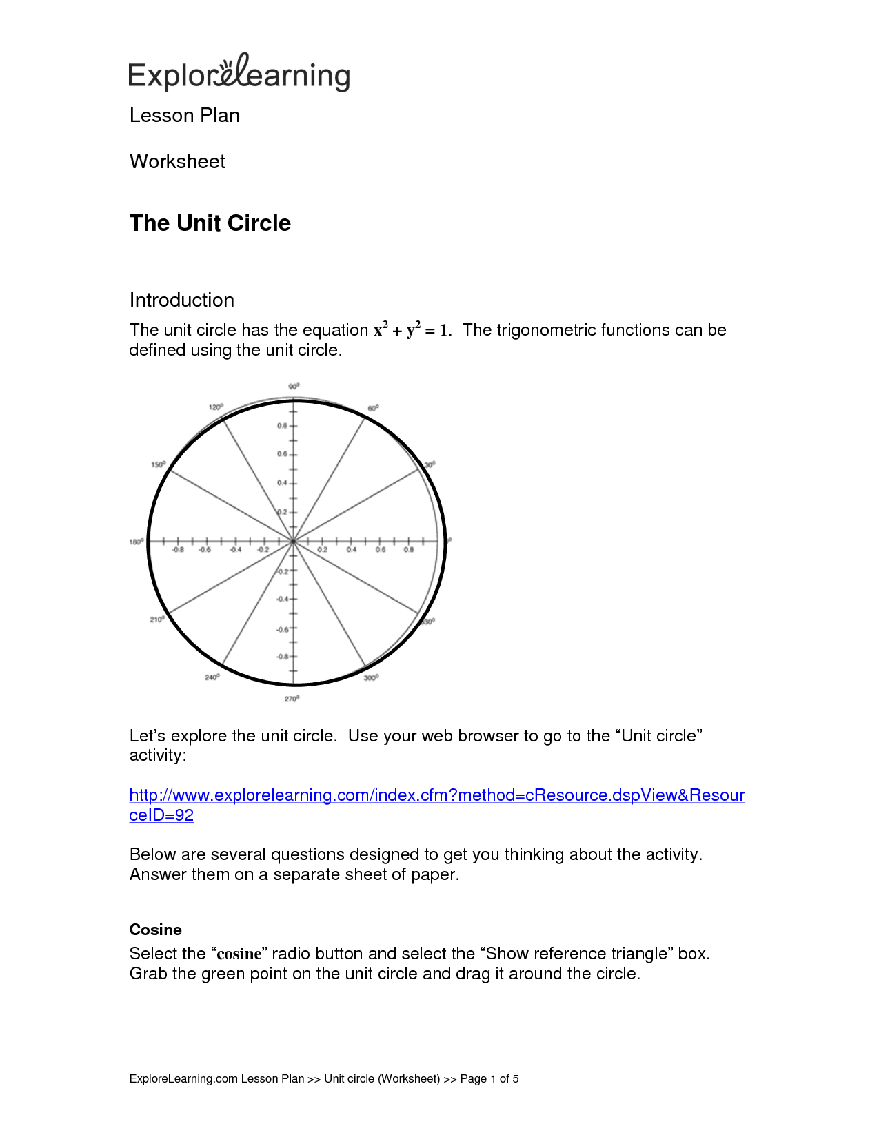 5 1 Unit Circle Worksheet Answers