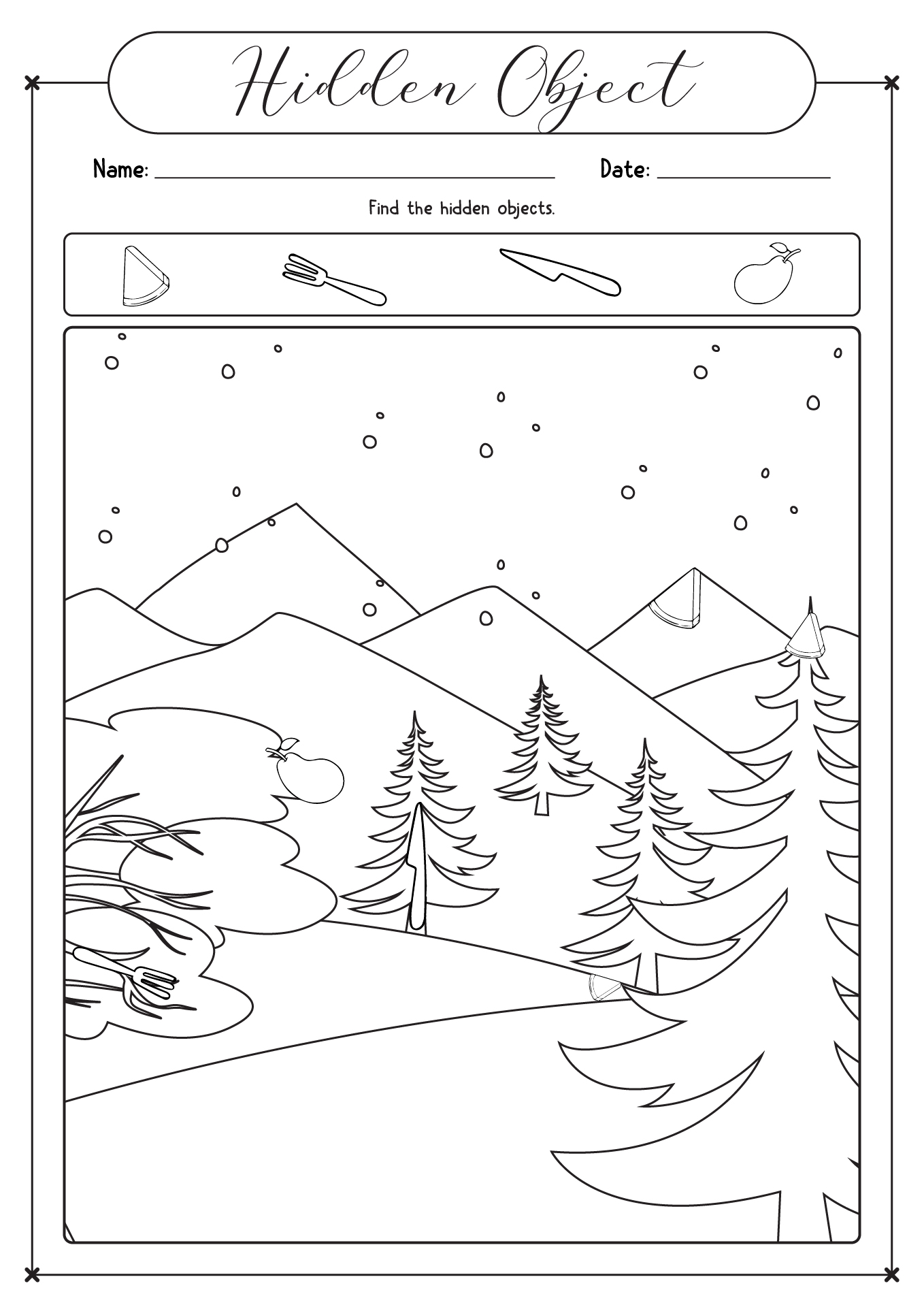 Winter Printable Hidden Object Puzzles