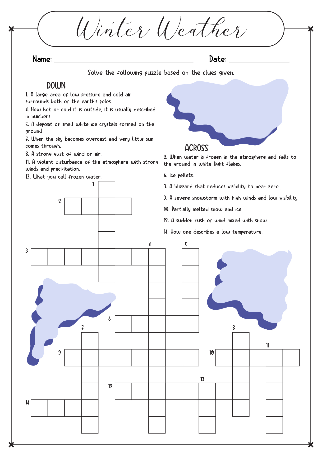 12 Best Images of Winter Puzzle Worksheets - Kid Winter Crossword