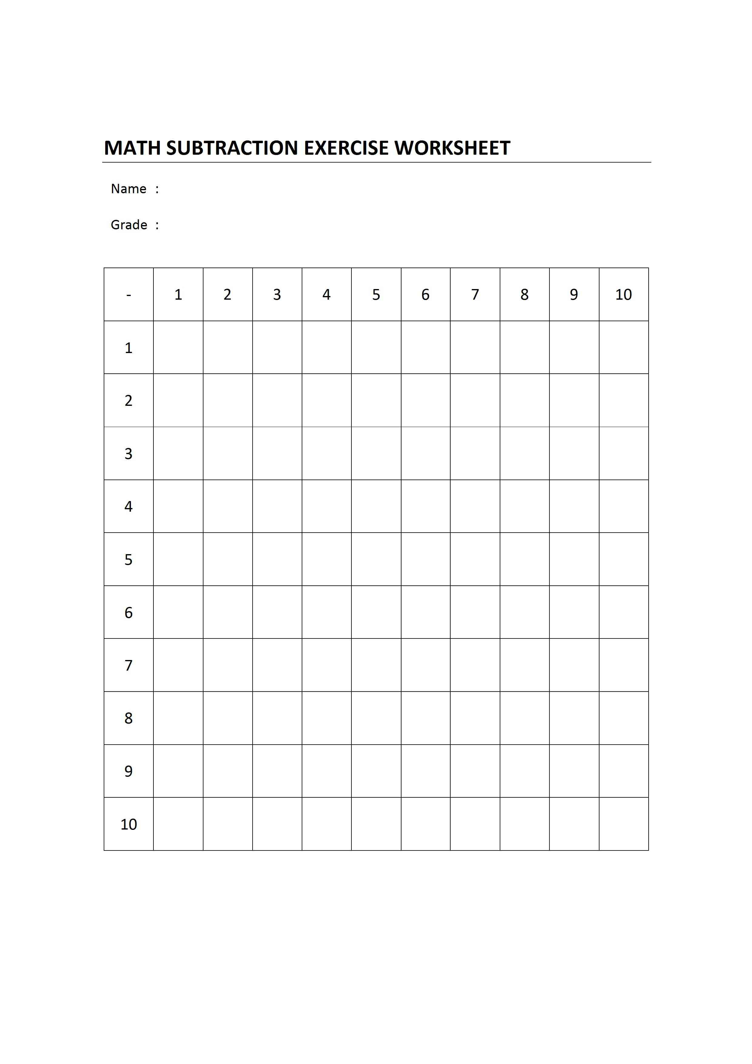 Blank Addition Table Worksheet