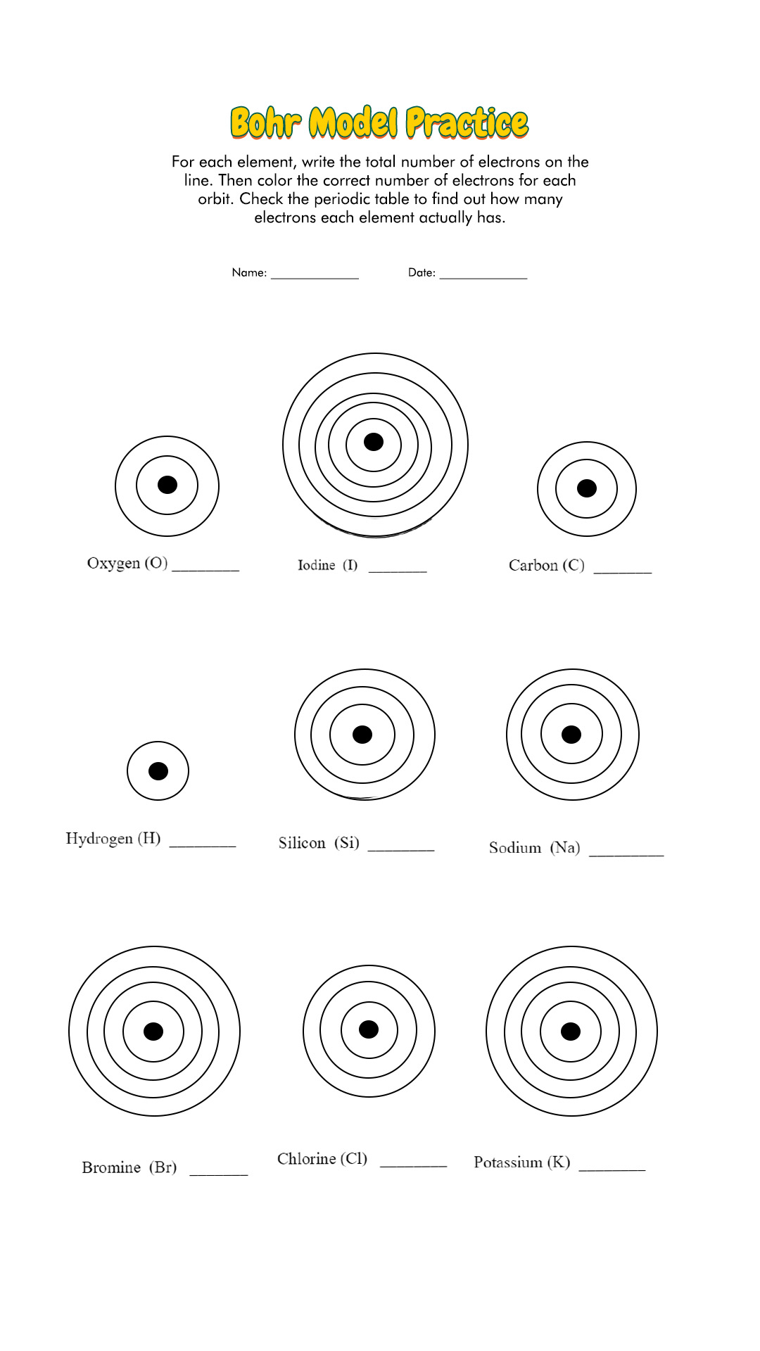 Bohr Atomic Models Worksheet Answers