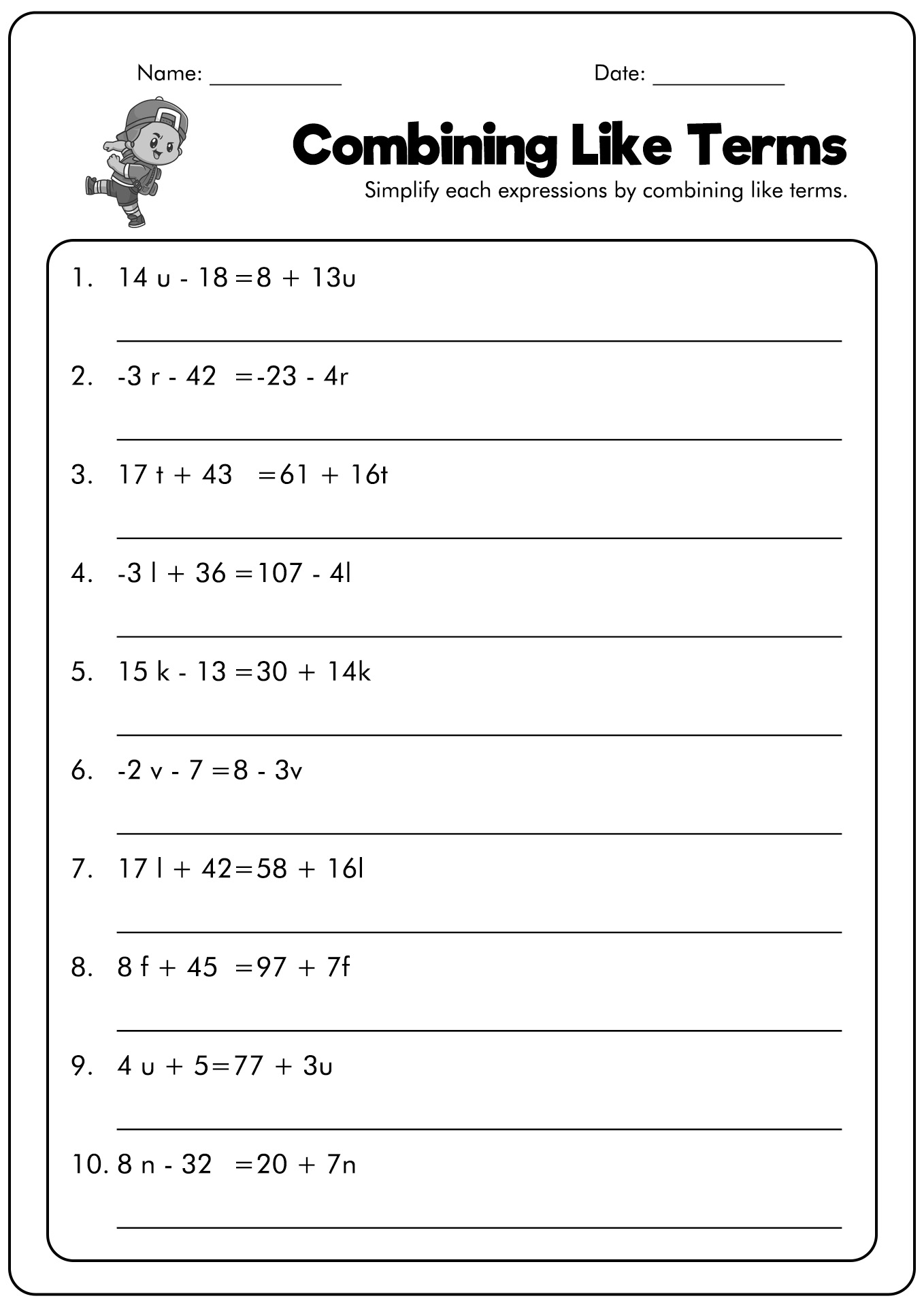 combining terms worksheet distributive property grade 6th worksheeto via