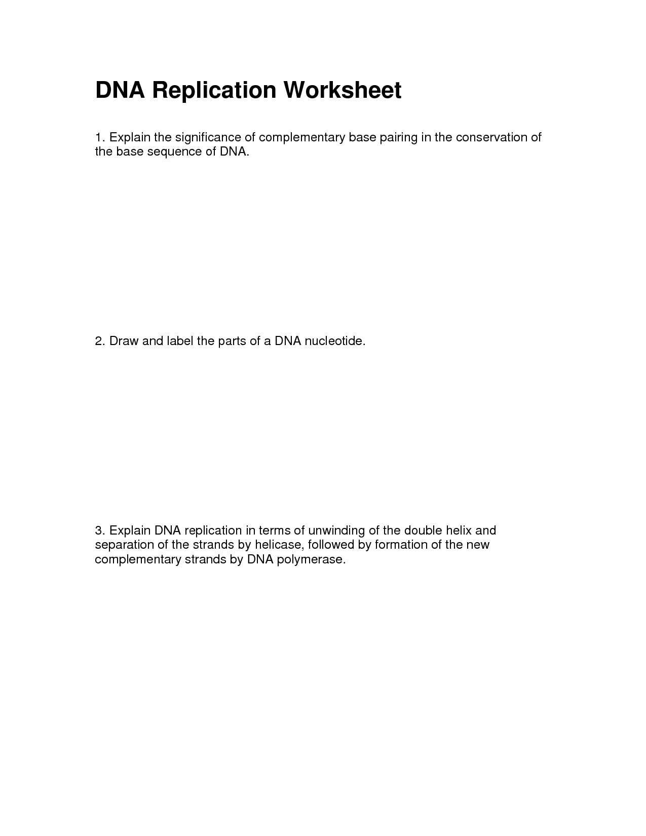DNA Replication Complementary Base Pairing Worksheets