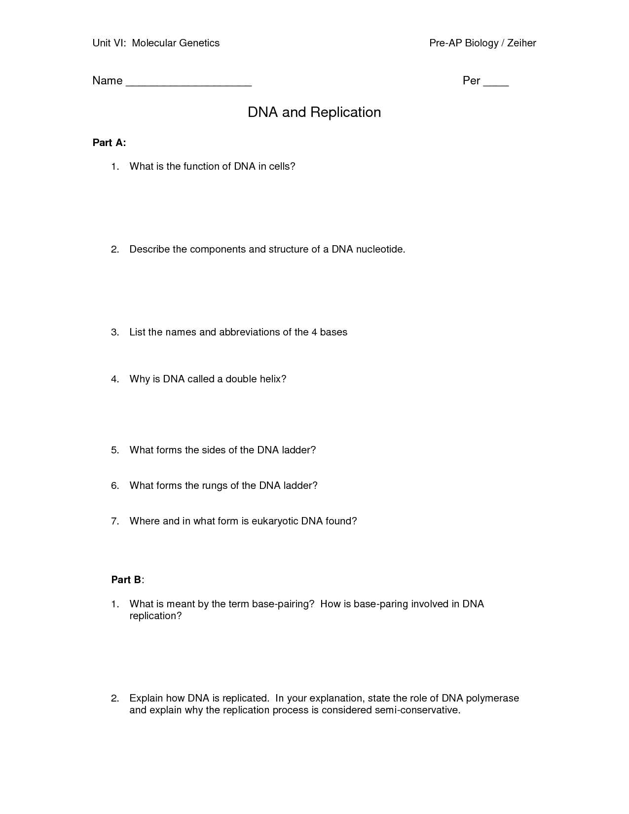 DNA Structure and Replication Worksheet