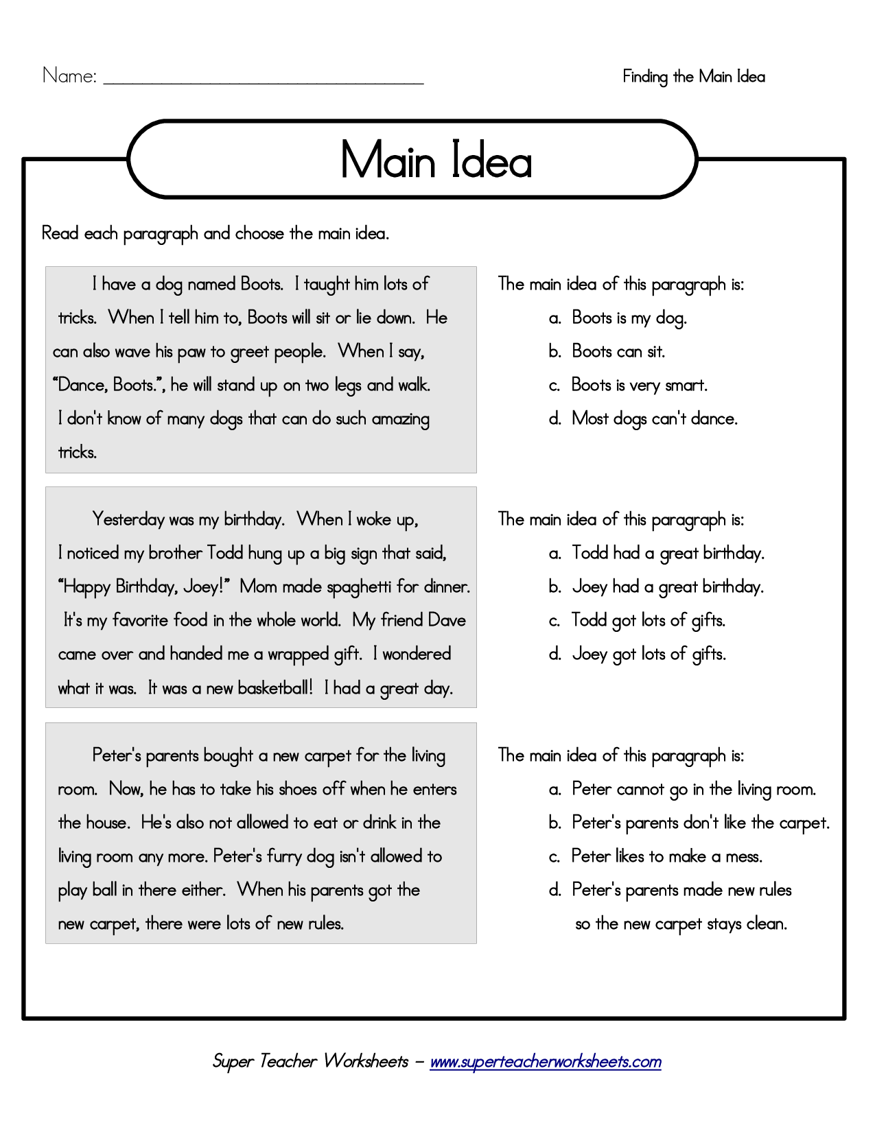 Main Idea And Supporting Details 3rd Grade