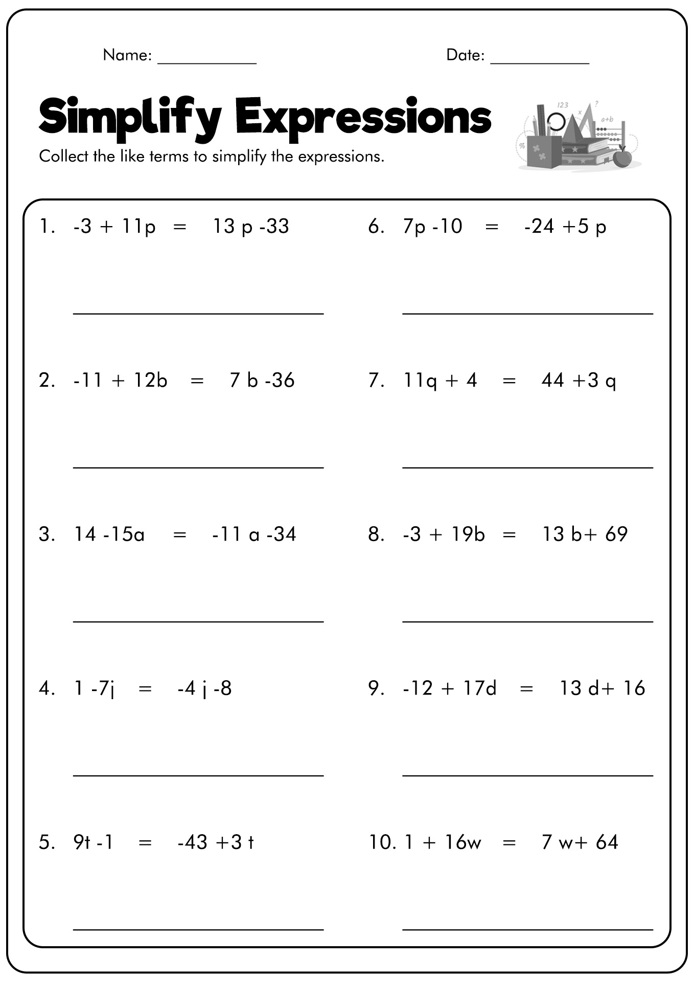 12 Best Images of 6th-Grade Combining Like Terms Worksheet