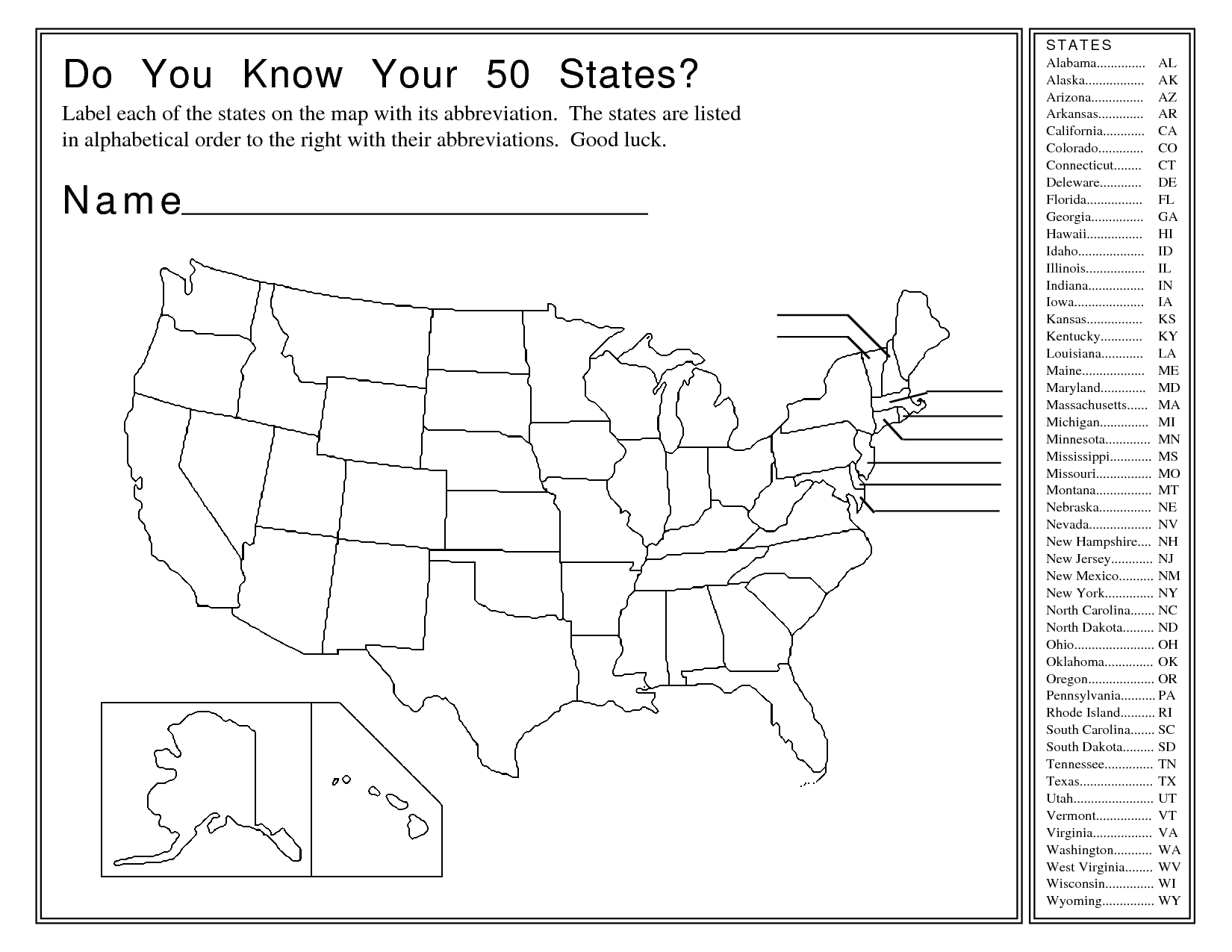 United States Map Worksheets Printable