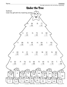 2-Digit Subtraction with Regrouping Christmas Worksheets