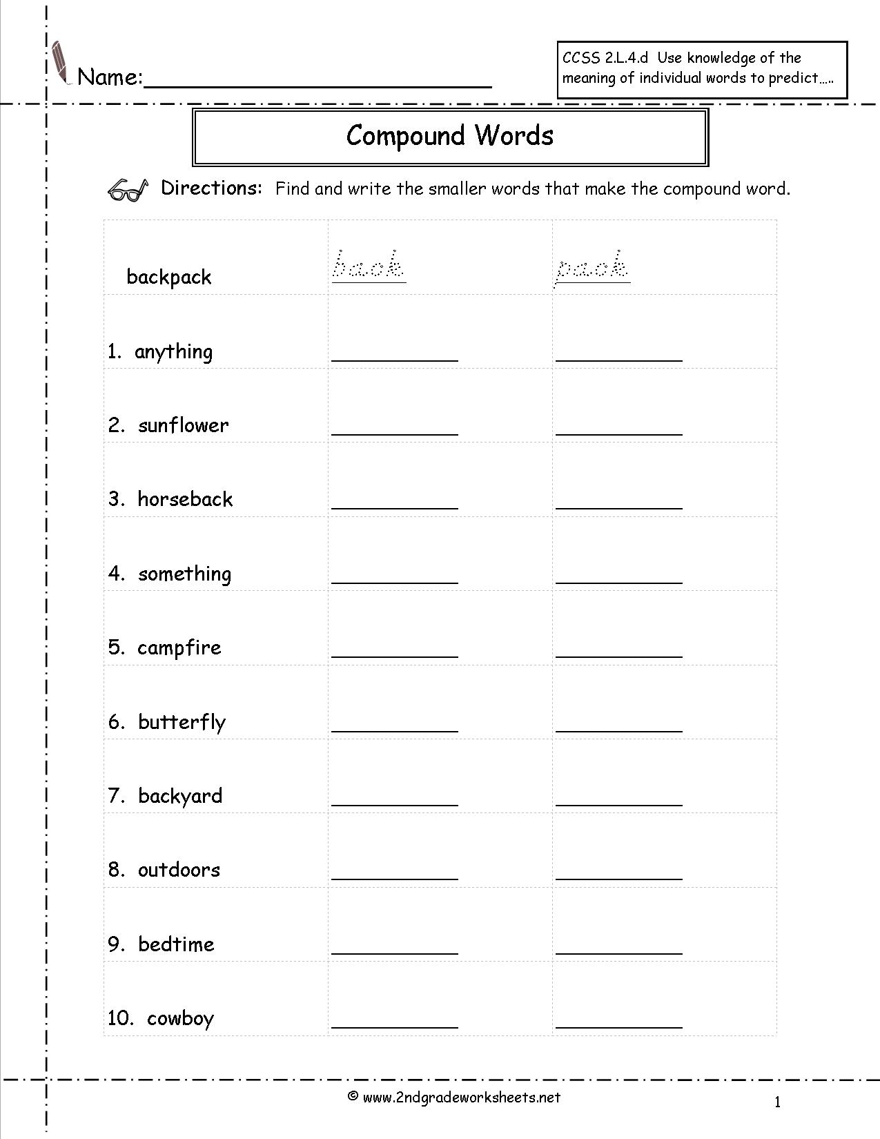 English Compound Words Worksheets