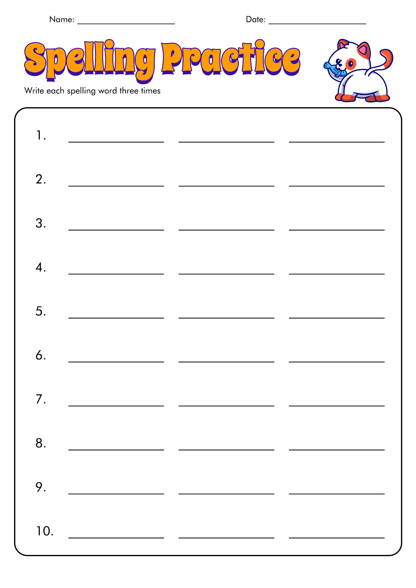 9 Best Images Of Blank Spelling Worksheets Blank Spelling Test Sheet 