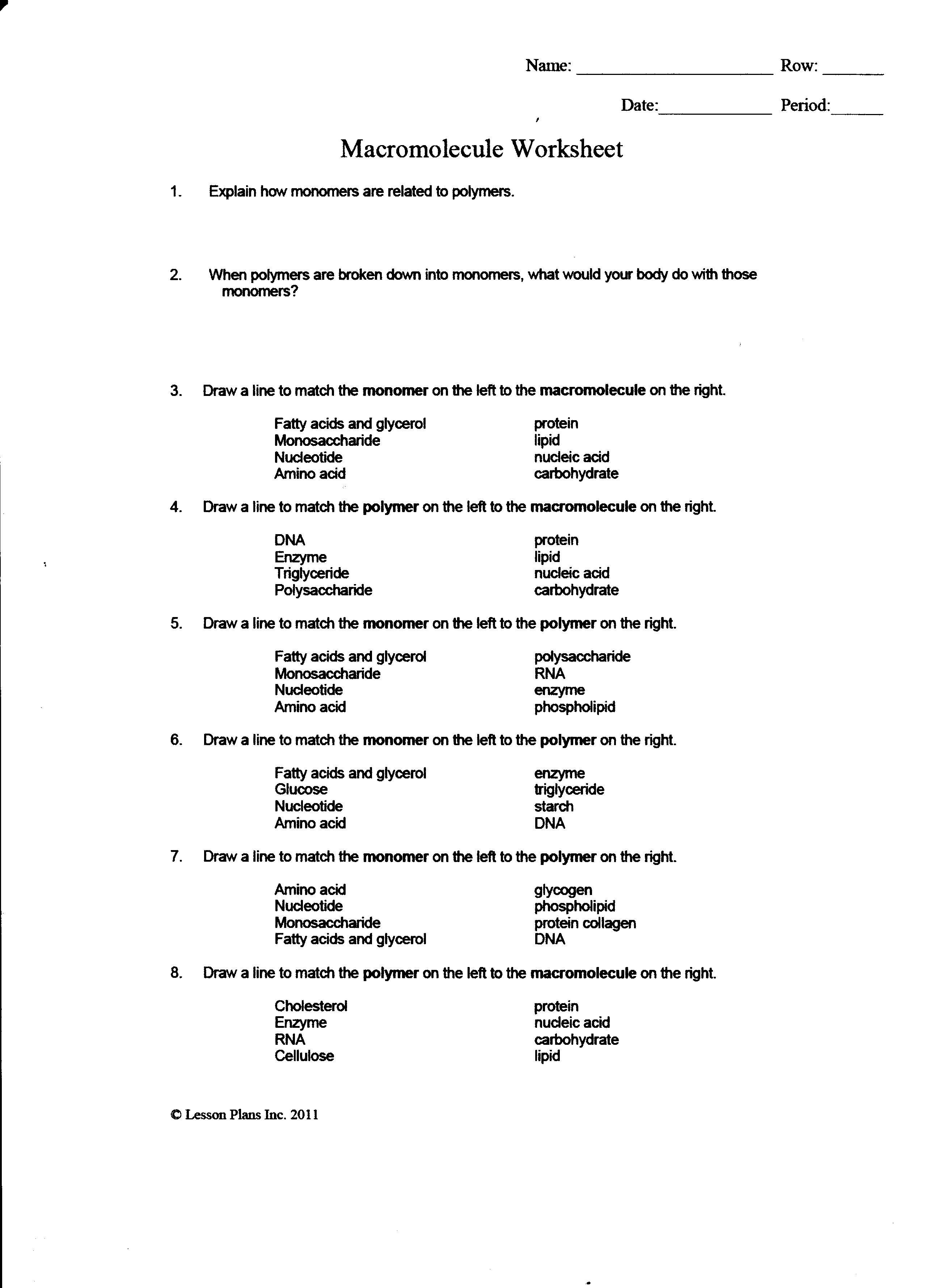 Macromolecules Worksheet 2 Answers