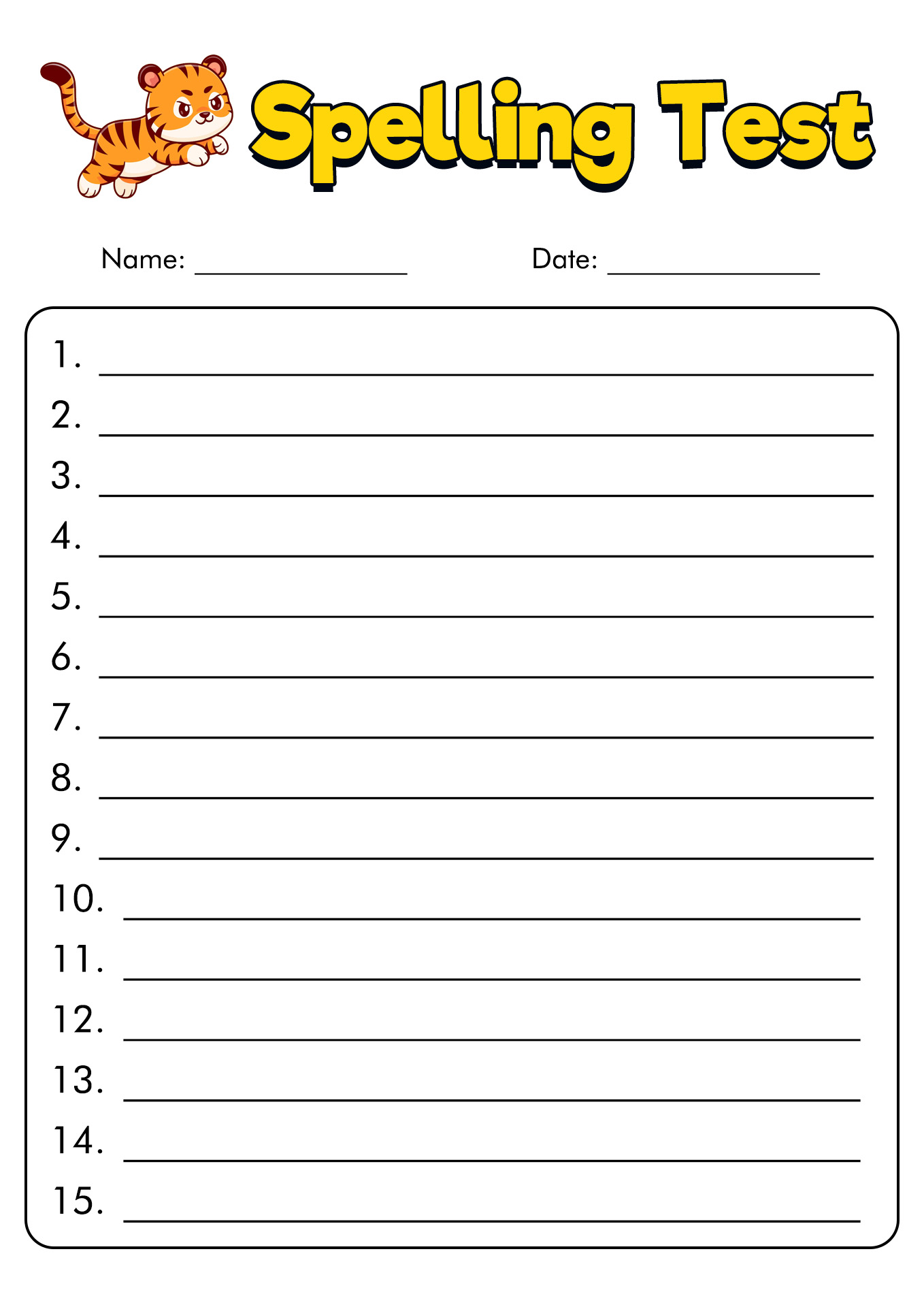 Blank Worksheet For Spelling Sentences