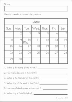 Calendar Math Kindergarten Worksheets