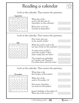 Calendar Worksheets Grade 1
