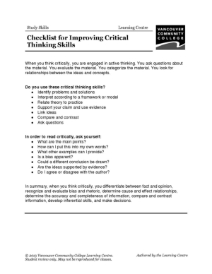 Critical Thinking Skills Worksheet