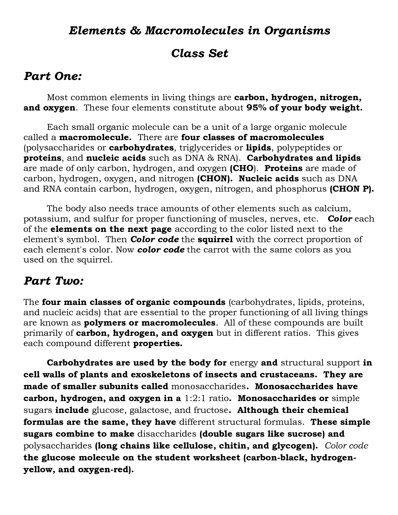 Macromolecules Worksheet Answer Key