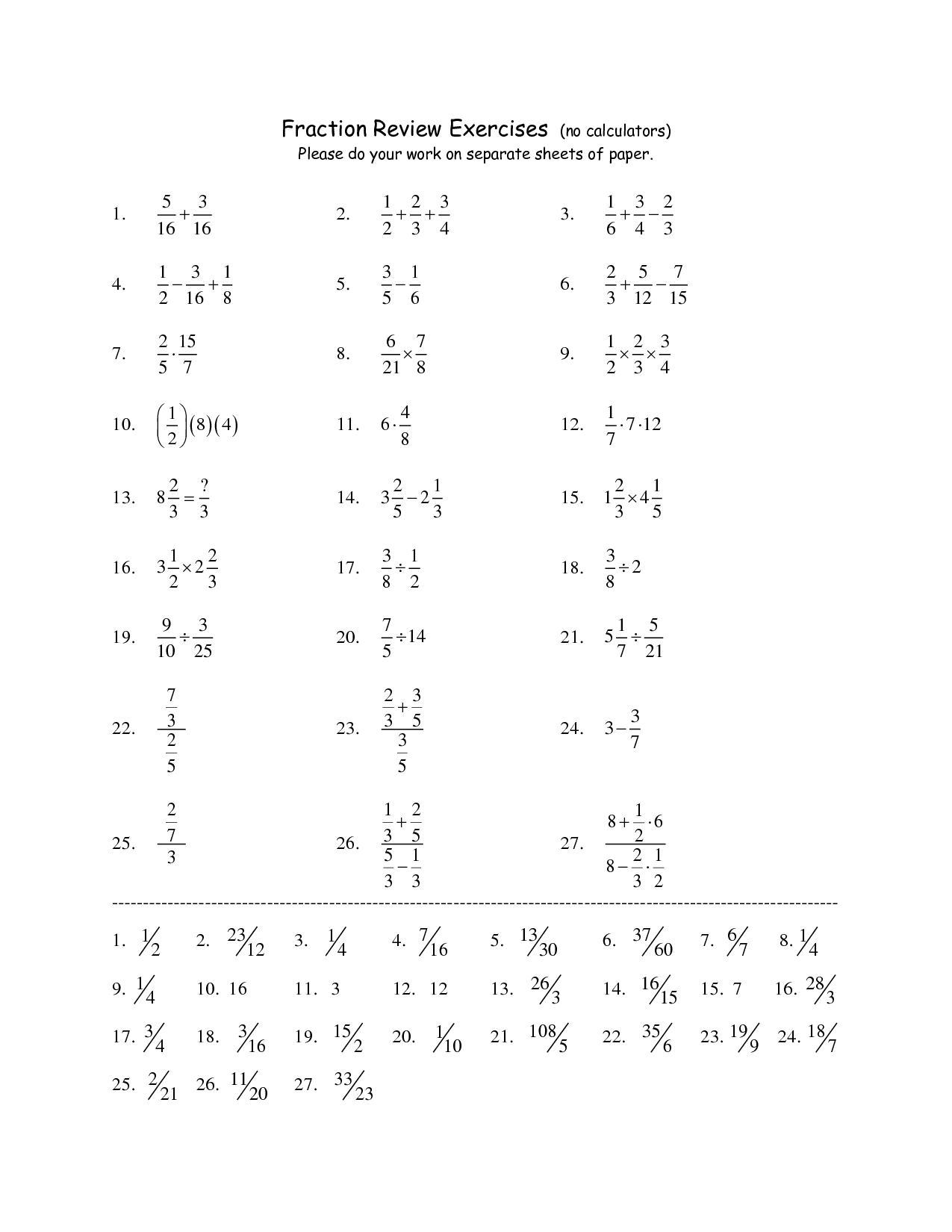 Math Fraction Worksheets