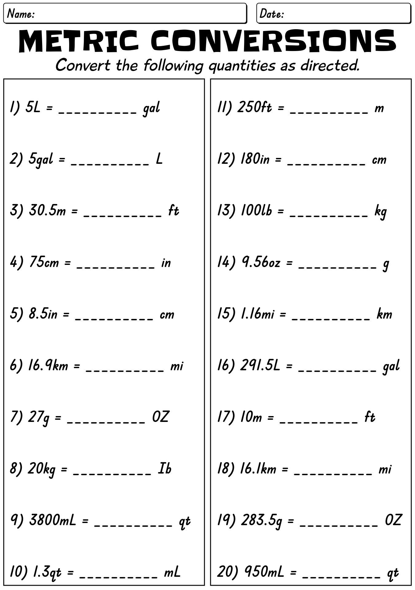 worksheet-metric-conversions