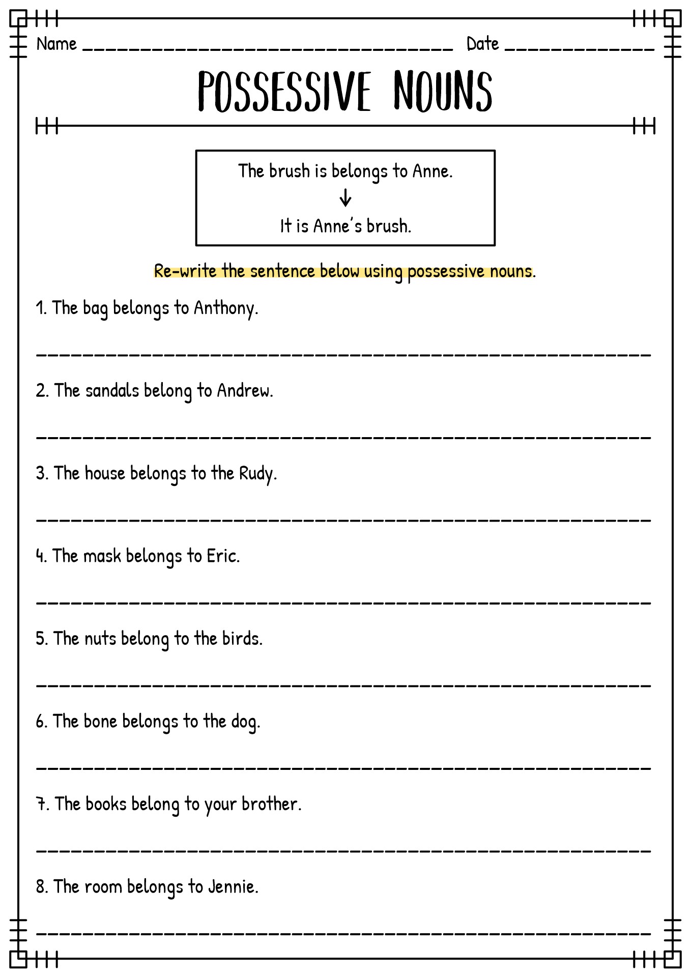 Free Printable Plural Possessive Noun Worksheets