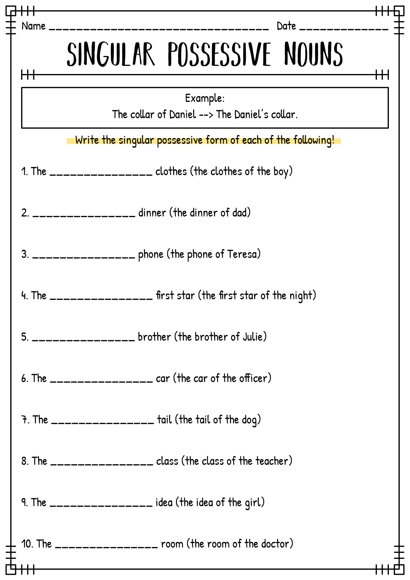 Plural Vs Possessive Worksheets